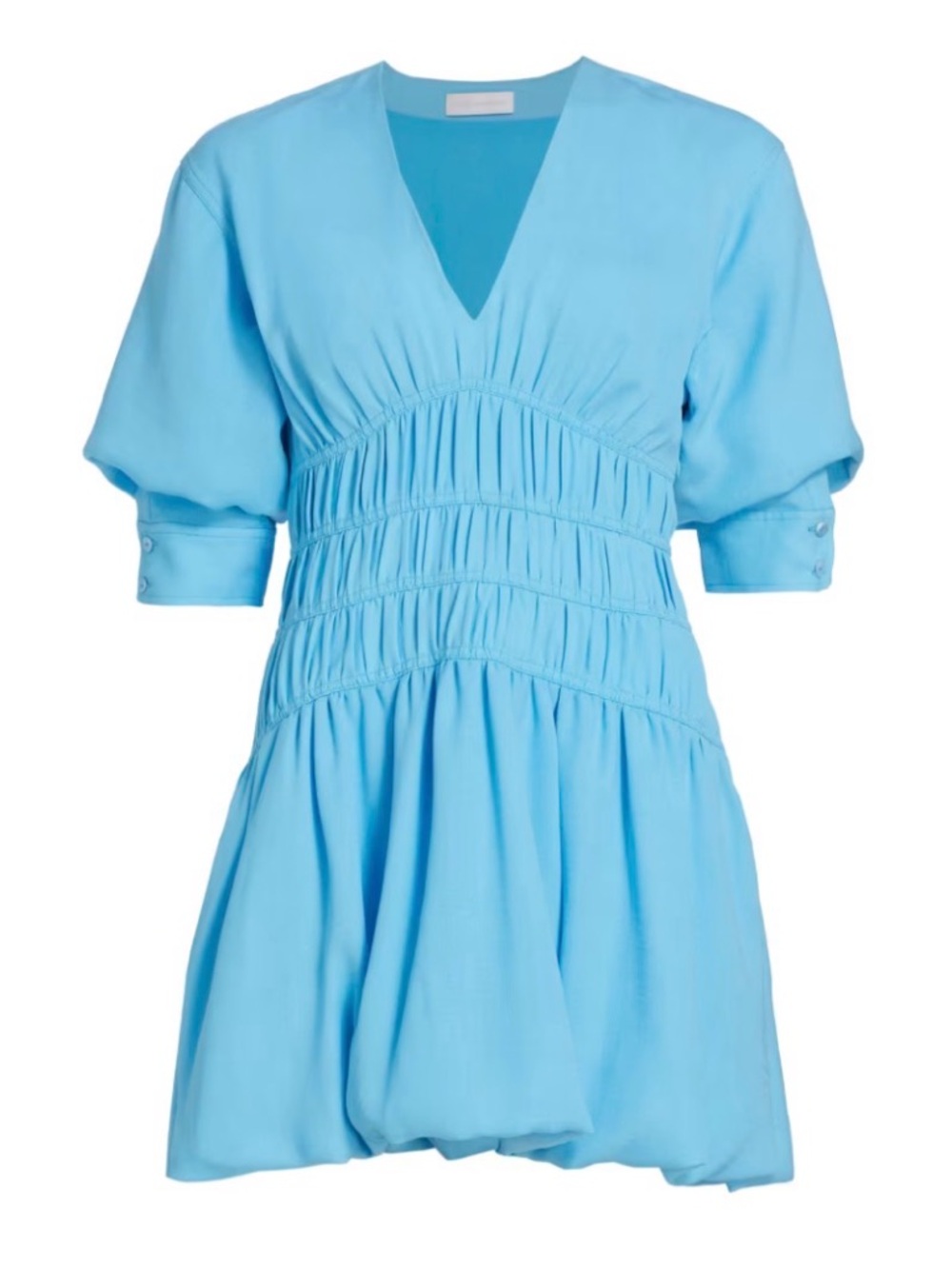 Jonathan Simkhai Light Blue V-Neck Smocked Mini Dress